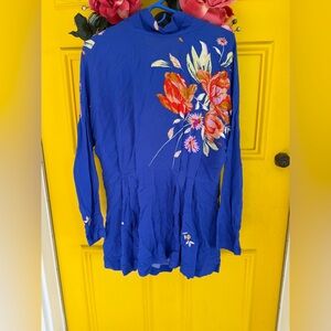 Botanical and Bold Free People Floral Blue Long Sleeve shirt